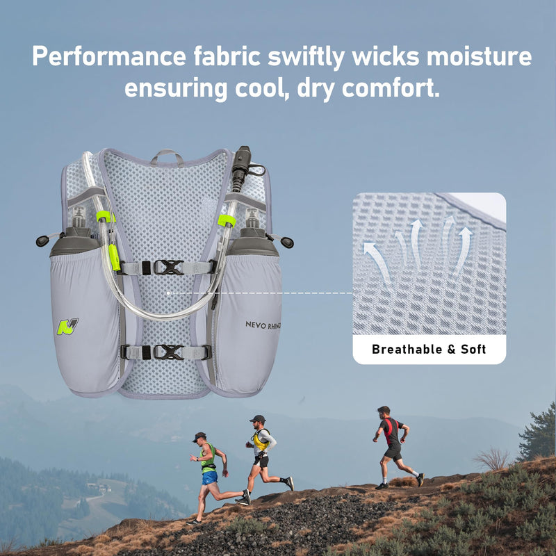 N NEVO RHINO Running Vest,Hydration Vest 5L with 1.5L Water Bladder,Lightweight Hydration Pack Water Backpack for Hiking Race Gray