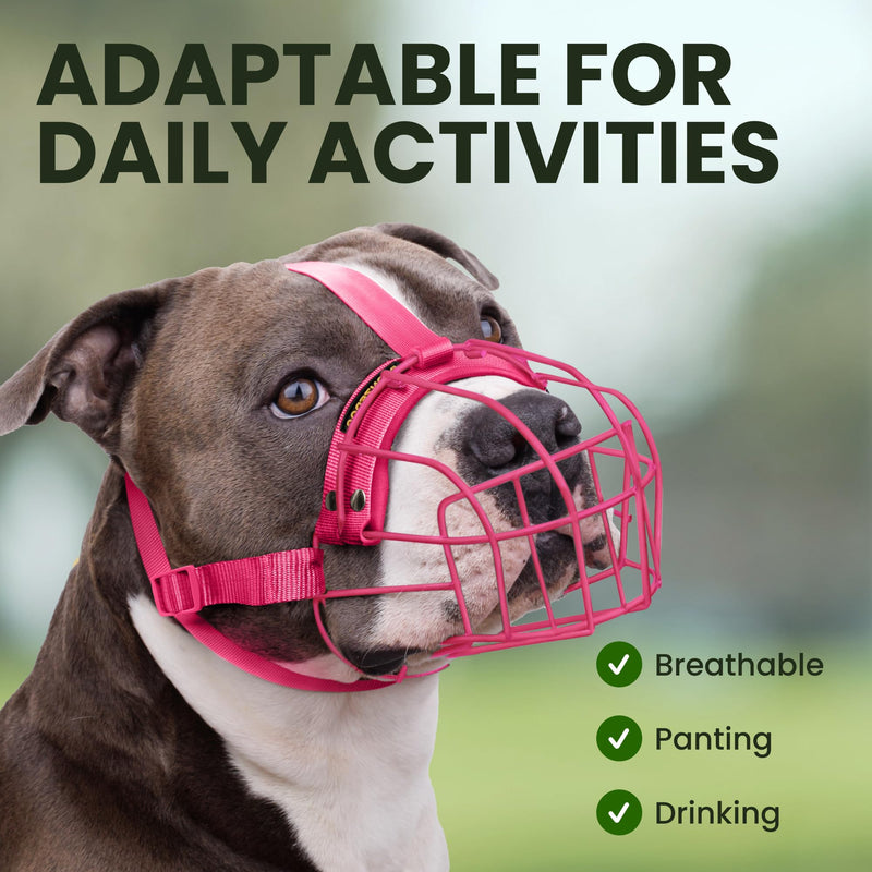 BRONZEDOG Pitbull Dog Muzzle Breathable Metal Basket for Large Dogs Amstaff Staffordshire Terrier Biting Chewing Barking Nylon (Pink, One Size) Pink - BeesActive Australia