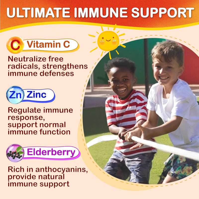 Sugar Free Kids Multivitamin Gummies - Kids Vitamins with Iron, Probiotics & Omega-3 for Healthy Growth - Plus Elderberry, Vitamin C, D3 & Zinc for Immunity - Ages 4-12, Natural Peach Flavor 60 Count (Pack of 2)
