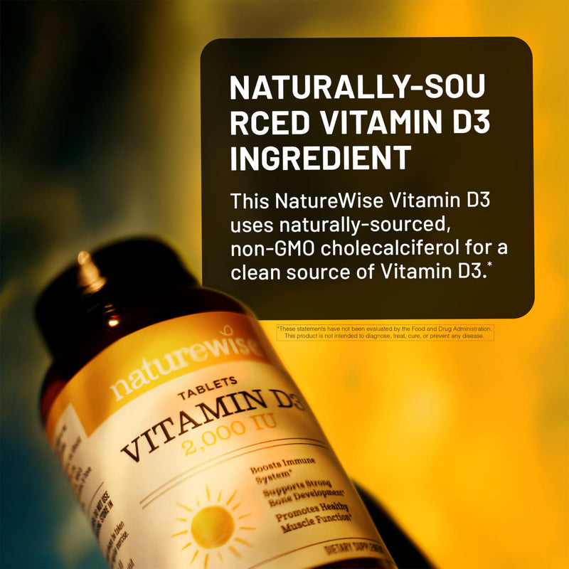 NatureWise Vitamin D3 2000IU (50 mcg), Vitamin D Supplement, 220 Tablets | Naturally Sourced Vitamin D3 - Easy to Swallow Mini Tablets - Supports Bone Health & Immune System - 220-Day Supply
