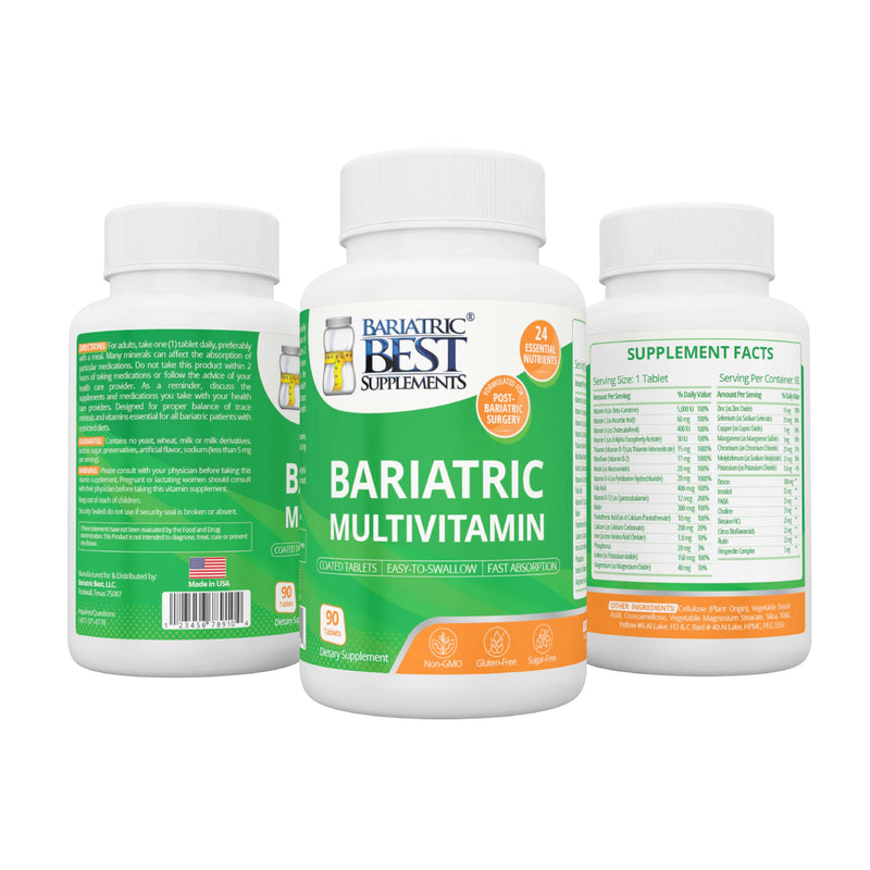 Bariatric Multivitamin with Iron for Post-Gastric Bypass & Sleeve Surgery, Energy Supplements, 90 Tablets, 24 Essential Nutrients, Formulated by Bariatric Surgeons per ASMBS Guidelines