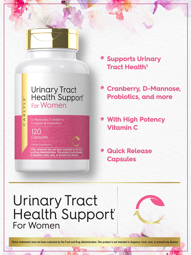 Carlyle Urinary Tract Health for Women | 120 Capsules | Relief for Women | with D-Mannose, Cranberry Complex & Probiotics | Non-GMO, Gluten Free