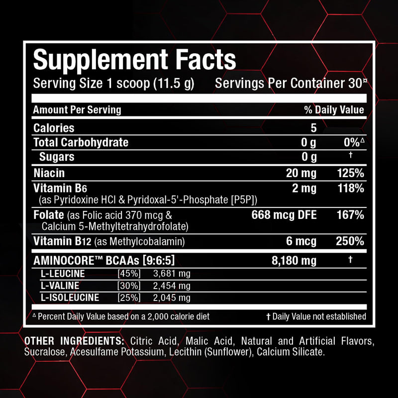 ALLMAX AMINOCORE BCAA Powder, Fruit Punch, 30 Servings, 345 g | Supports Muscle Recovery, Promotes Lean Muscle Growth, 8.18g BCAAs, 9:6:5 Ratio, Zero Sugar