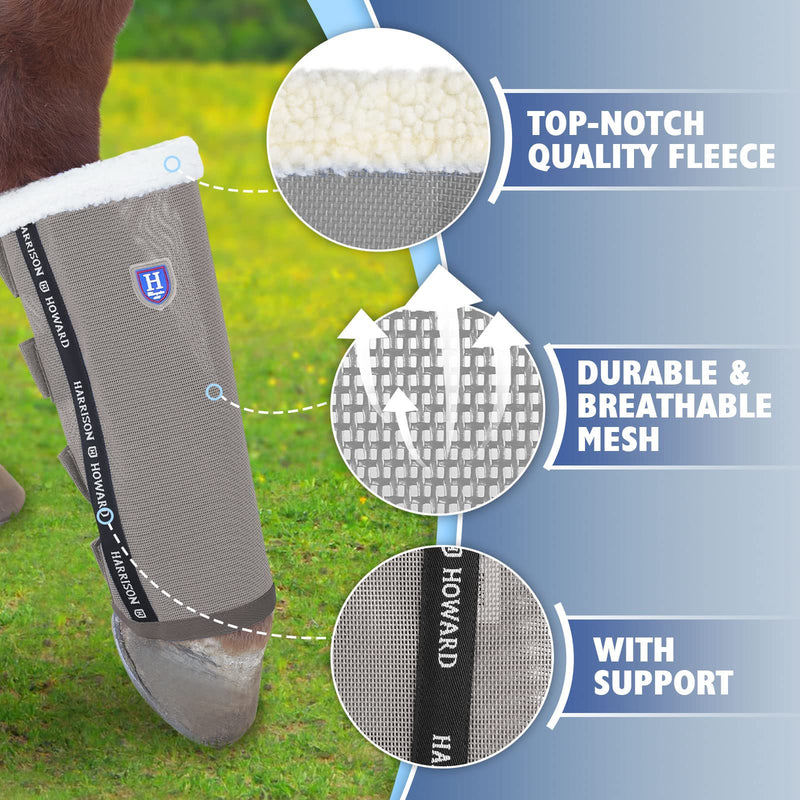 Harrison Howard Loose-Fitting Horse Fly Boots UV-Protective, Breathable, Tear-Resistant Fine Mesh Leggins Stay-on Comfortable Fly Boots with Ultra-Soft Wool Trim (Set of 4) Original Grey Pony (Small) Pony (Small) - BeesActive Australia