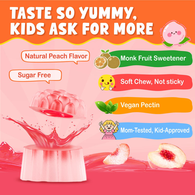 Kids Multivitamin Gummies - Kids Vitamins with Calcium, Probiotics, Iron, Omega-3, Methylated B12 & Methylfolate, Vitamin D3, K2, B6, A, C, E, Zinc for Healthy Growth - Sugar Free, Vegan, 60 Gummies Peach 60 Count (Pack of 1)