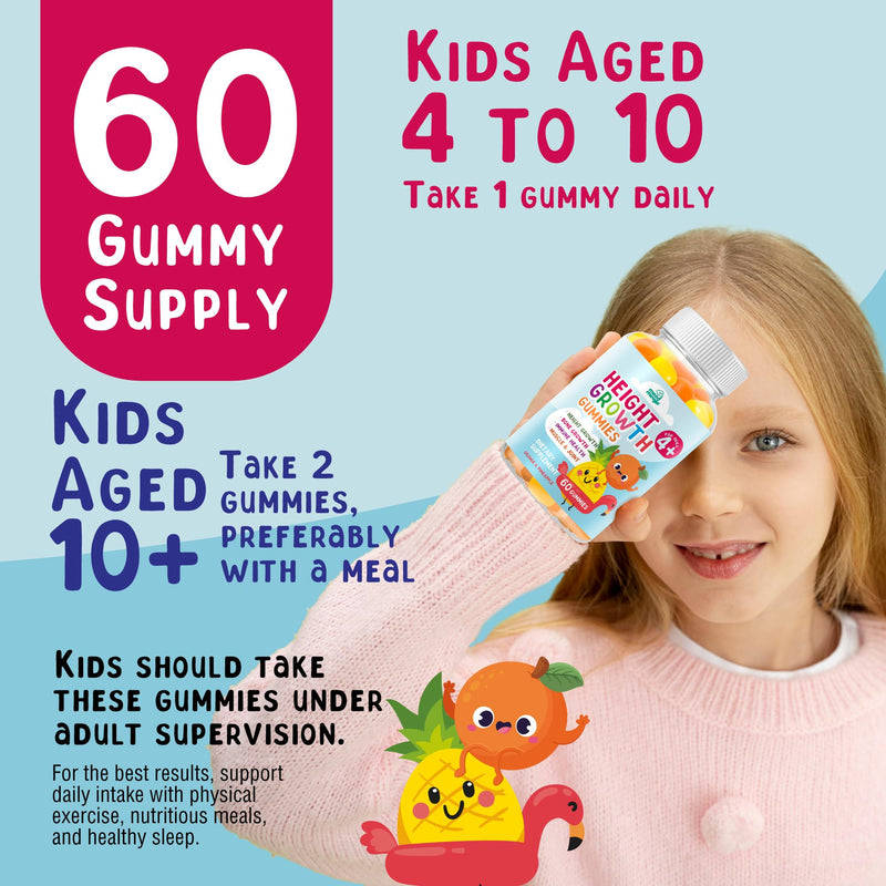 Height Growth Gummies Supplement | Kids Teens Height Increaser Maximizer Grow Taller Vitamins 60 Count (Pack of 1)