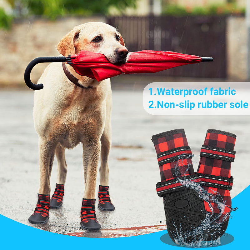 FLYSTAR Dog Shoes for Medium Large Dogs, Waterproof Anti-Slip Rain/Snow Winter Warm Outdoor Dog Boots, Adjustable Reflective Rubber Sole Paw Protector Dog Shoes for Running Hiking Walking,etc. #8 ( paw width : 2.3" -3.1") - BeesActive Australia