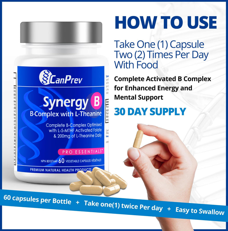 CanPrev Synergy B-Complex with L-Theanine Vegi Capsules, 60 Count