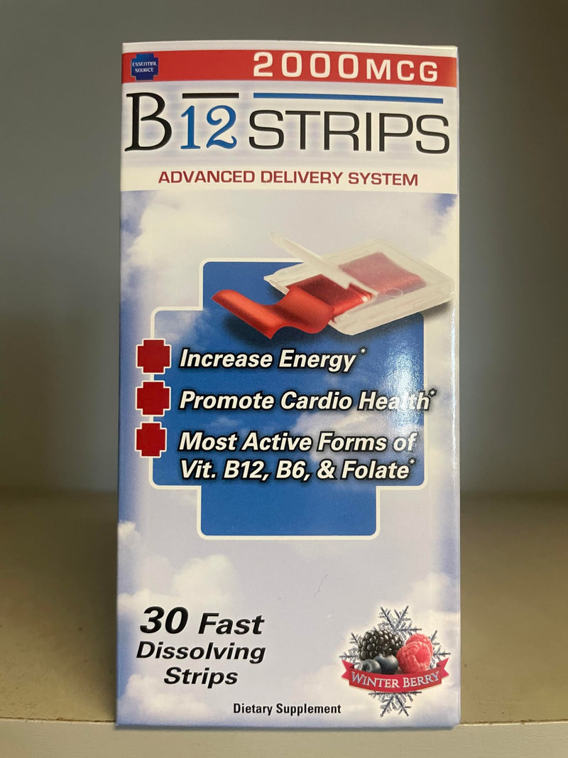 Essential Source B12 Methylcobalamin 2000mcg Energy Strips, 30 Strips | Sublingual B12 Vitamins With Biotin, B6, 5-MTHF L-methylfolate, Support Nerve Function, Clean Energy Boost, Organic Folate 30 Count (Pack of 1)