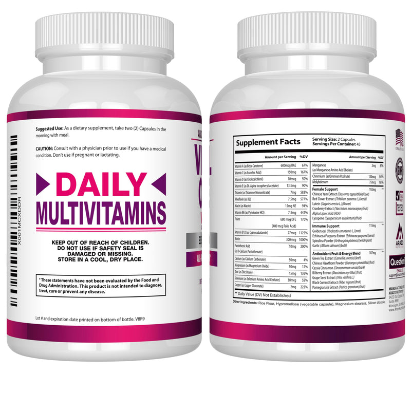Arazo Nutrition Vital One Multivitamin for Women - Daily Wholefood Supplement - 90 Vegan Capsules