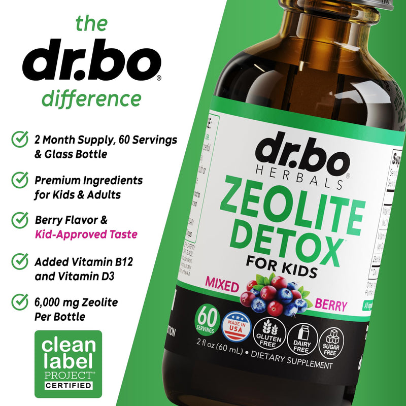 Zeolite Detox for Kids Liquid Drops - Advanced Clinoptilolite with Pure Vitamins B12 & D - Kids Gentle Body Daily Cleanse Focus & Speech Extra Clinoptilolite Zeolite Drops Detox Cleanse Supplement 2oz