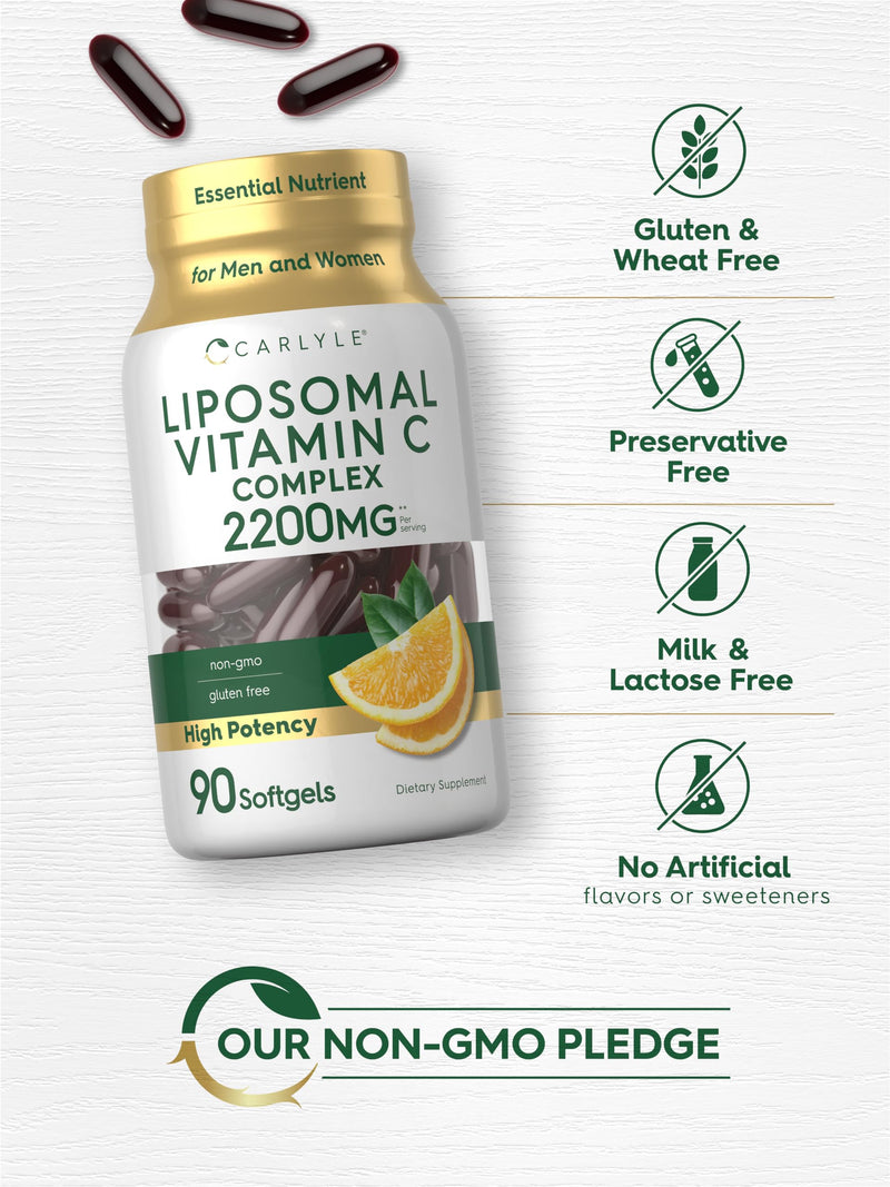 Carlyle Liposomal Vitamin C | 2200mg | 90 Softgel Capsules | High Potency Complex Supplement | Non-GMO, Gluten Free Packaging May Vary 90 Count (Pack of 1)