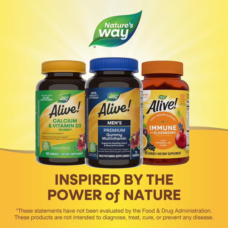 Nature's Way Alive! Men's Premium Gummy Multivitamin Supplement, 75 ct | Supports Healthy Heart*, Muscle Function*, Full B-Vitamin Complex, Orange, Grape, Cherry Flavored, Gluten-Free, Gelatin-Free