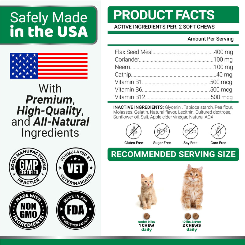 Flea Treatment for Cats - Flea and Tick Prevention for Cats - 160 Soft Treats - Natural Oral Supplement Pills for Kittens - All Breeds & Ages - Made in USA 160 Chews - BeesActive Australia
