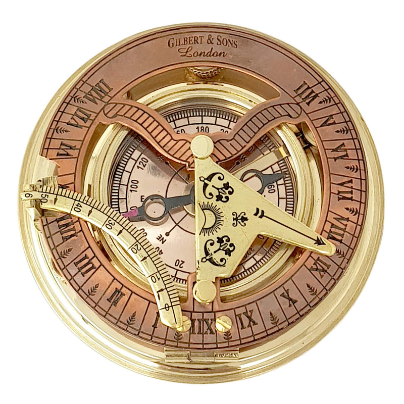 Brass Nautical - Antique Brass & Copper Sundial Compass, Sundial Clock in Box Gift Sun Clock Ship Replica Watch - BeesActive Australia