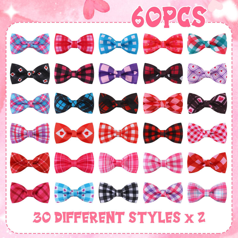 Silkfly 60 Pcs Valentine's Plaid Dog Collar Bow Ties Bulk Bachelorette Wedding Dog Bowtie Holiday Dog Accessories Grooming Supplies Puppy Bows Detachable Collar Charms for Small Medium Large Dogs Cat - BeesActive Australia