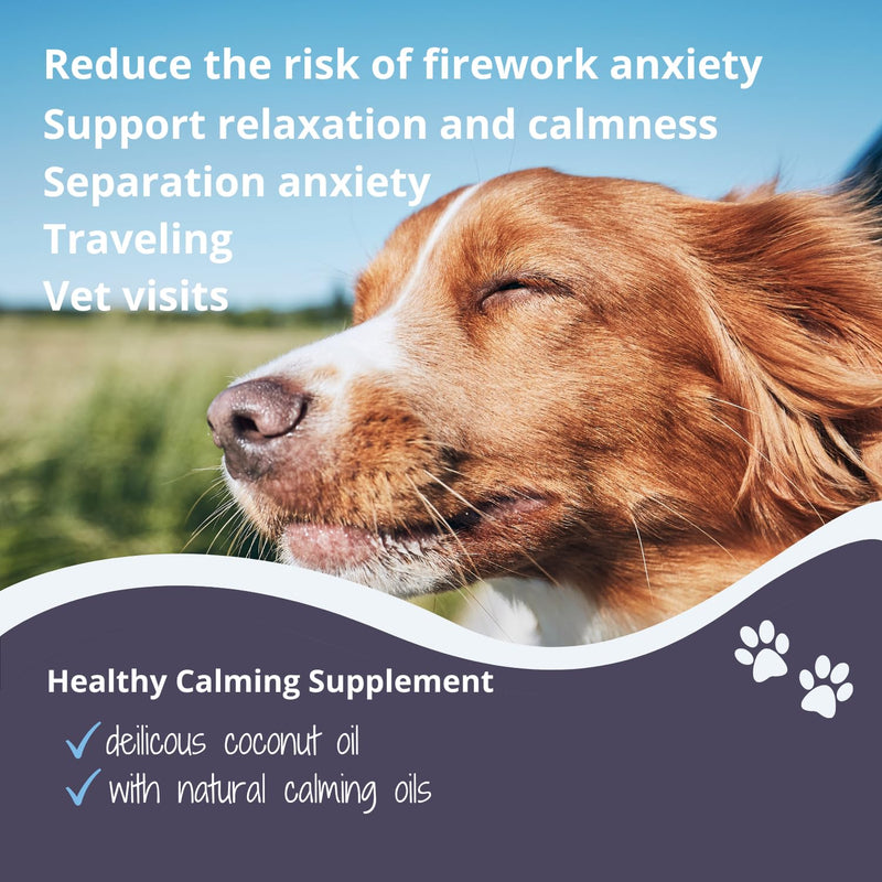 100ML Calming Coconut Oil for Dogs & Cats Anxiety Relief Supplement with Chamomile, Valerian & Ashwagandha – Natural Stress Soothing Formula – Fast-Acting & Long-Term Calmer
