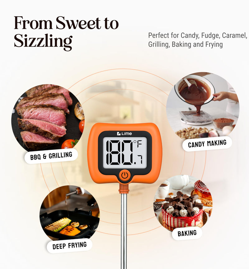Digital Candy Thermometer with Pot Clip, 10" Long Stainless Steel Probe, Instant Read Kitchen Thermometer for Cooking, Baking, and Candy Making Orange - BeesActive Australia