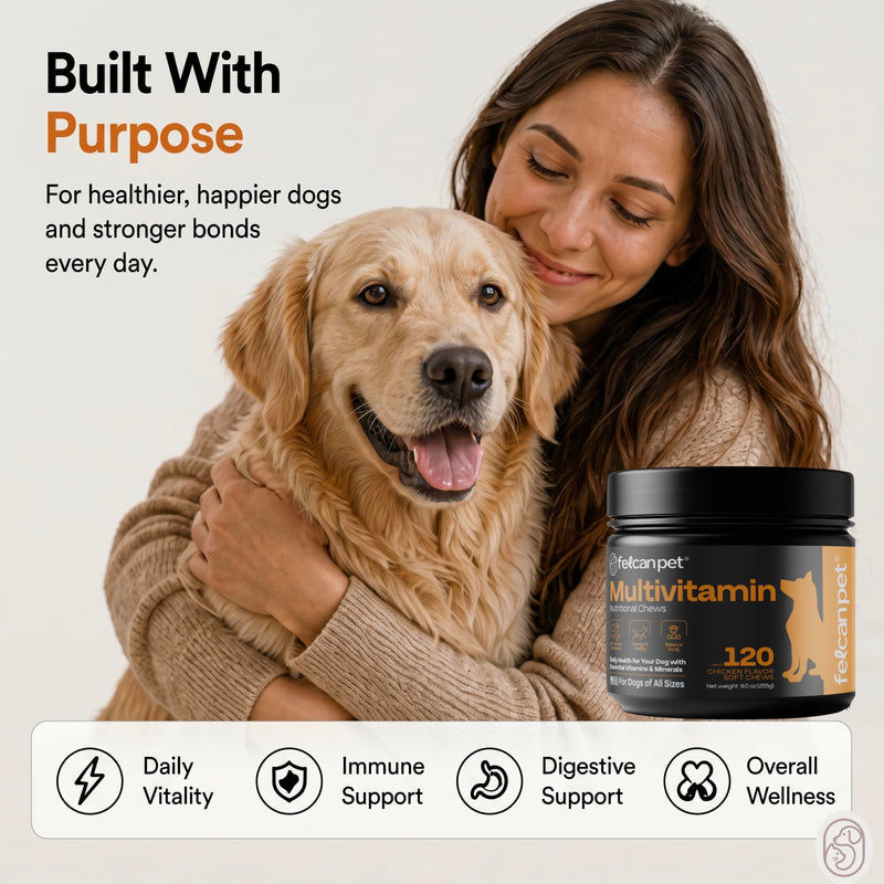 Dog Multivitamin Chews – Daily Dog Vitamins with 19+ Nutrients, Probiotics, Glucosamine & Omega Fish Oils – Supports Energy, Immune Health & Pet Wellness – Chicken Flavor, 120 Soft Chews