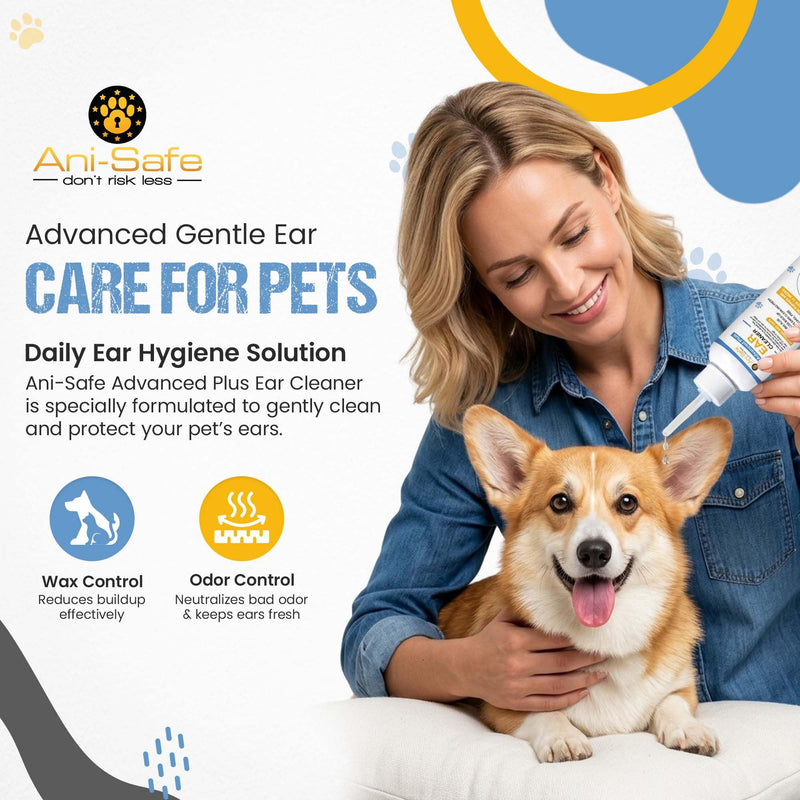 Ani-Safe Dog and Cat Ear Drops, 120ml, Alcohol-Free Cleanser, Aloe Vera Formula, with Flexible Silicone Nozzle, wax, head shaking