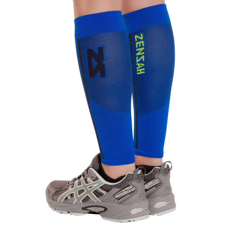 Zensah Featherweight Compression Leg Sleeves - Relieve Shin Splints, Calf Strains Medium Sporty Blue - BeesActive Australia
