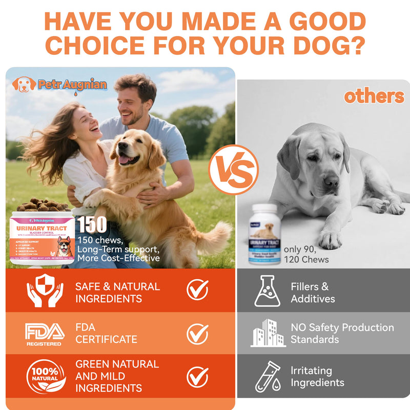 Dog Urinary Tract Supplement & Natural UTI Medicine Cranberry & D-Mannose -Kidney+Bladder Support - Best Prevention Incontinence & Bladder Stones-Cranberry Supplement - 150 Chews