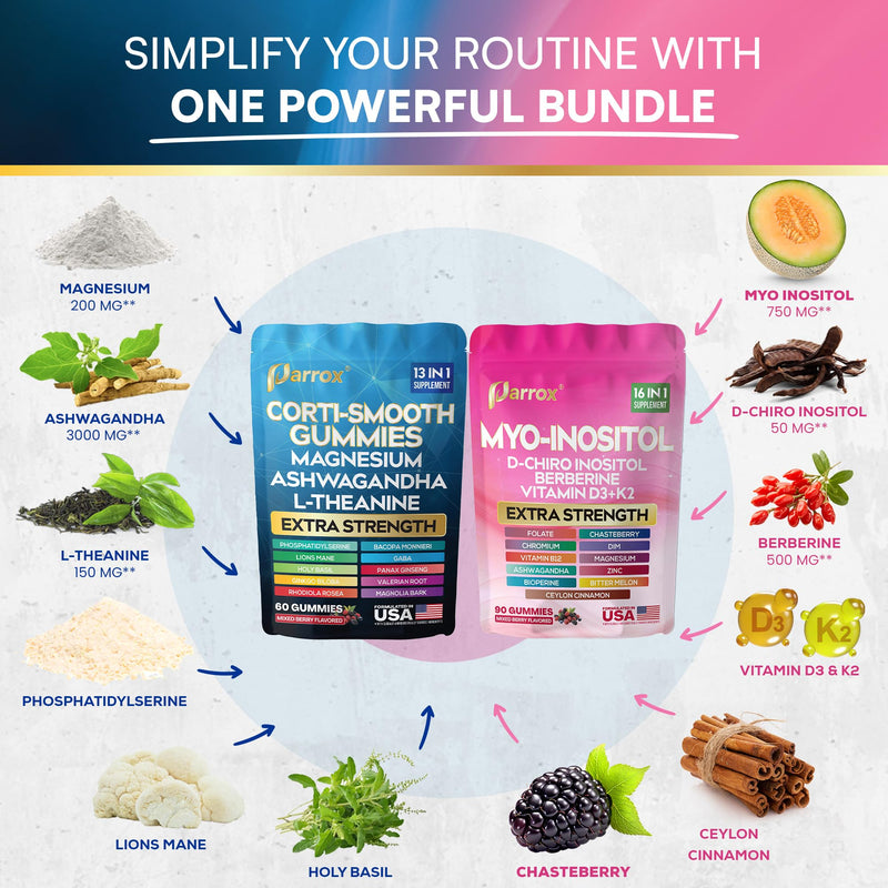 Cortisol & Myo-Inositol Gummies, D-Chiro Inositol, Soothe & Smooth, 150ct | With D-Chiro Inositol, Berberine, Magnesium, Ashwagandha, L-Theanine, Vitamins D3+K2 & B12, Folate, Zinc Pack of 1