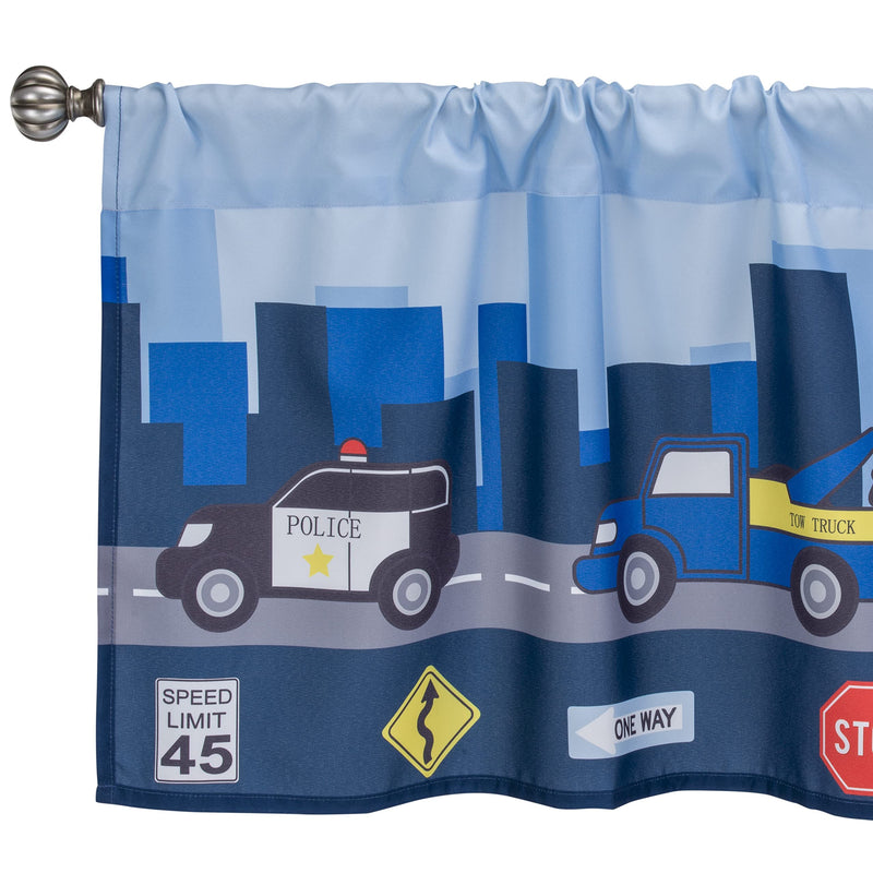 EVERYDAY KIDS First Responder Hero Themed 60x15” Window Valance for Toddler, Baby and Young Boys Bedrooms Window Décor Treatment with Firetruck, Tow Truck, Police Car and Ambulance Little Rescuer - BeesActive Australia