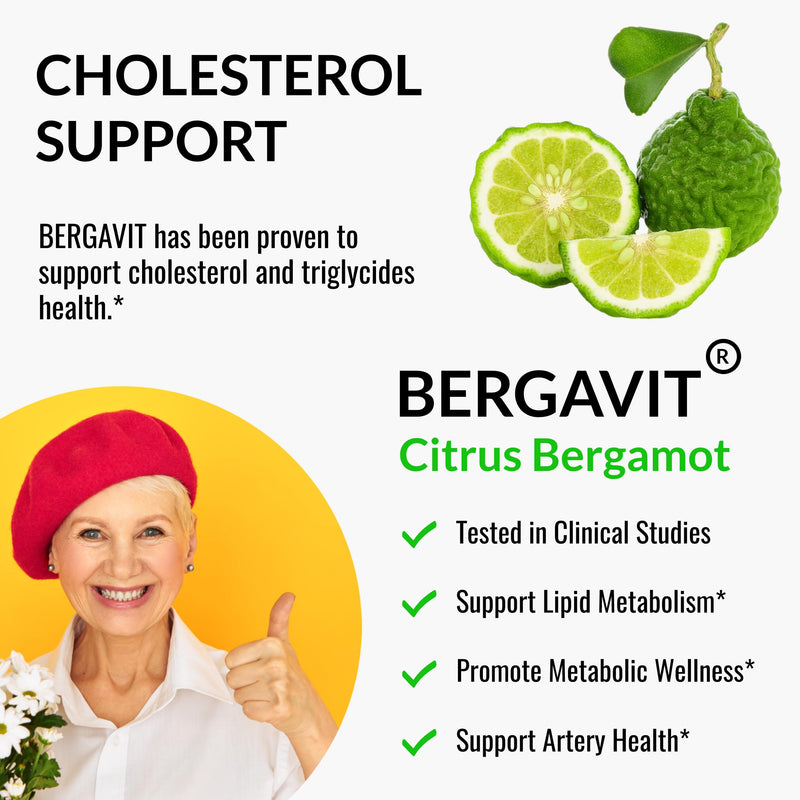 UpNourish Citrus Bergamot Cholesterol Supplement 120ct - Triglyceride Support with Plant Sterols, CoQ10, Omega 3, Olive Leaf Extract, Turmeric Curcumin, Black Garlic, Sterols and Stanols Supplement - BeesActive Australia