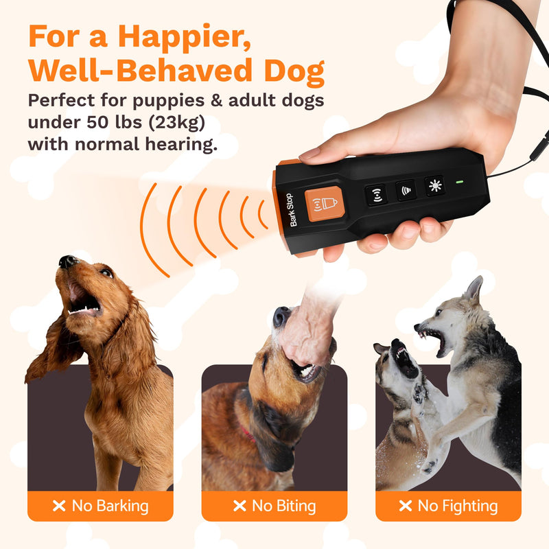 Ultrasonic Dog Bark Deterrent – Rechargeable Anti Bark Device with Dual Frequency & LED Flashlight – Handheld Trainer for Indoor and Outdoor Use (Black) Black