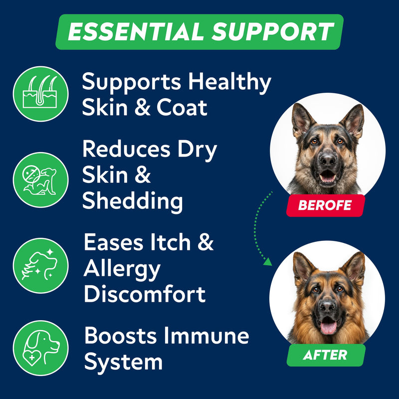 StrellaLab Omega 3 for Dogs - (180Ct) Fish Oil Treats - Allergy & Itch Relief Skin&Coat Supplement - Dry Itchy Skin, Shedding, Hot Spots Treatment, Anti Itch - Pet Salmon Oil Chews - Atlantic Salmon 180 Ct