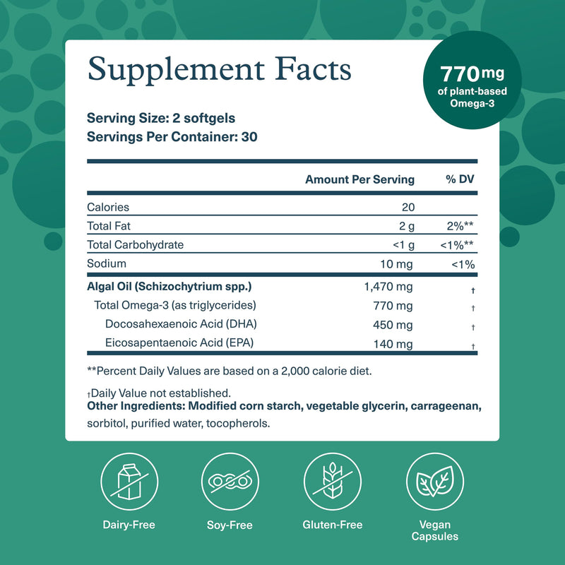 Youtheory Ocean-Friendly Omega, Vegan Algae Omega 3, 60 Softgels | With EPA and DHA, Supports Heart, Eye, and Brain Health*, Recyclable Aluminum Container, Gluten, Soy, and Dairy-Free 60 Count (Pack of 1)