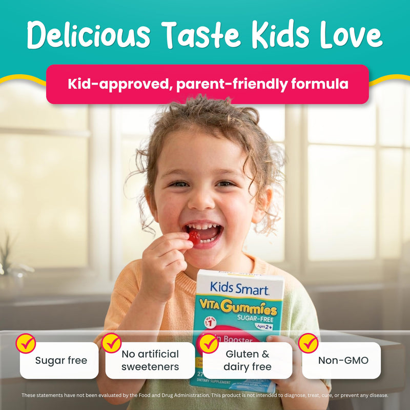 KIDS SMART Brain Booster Omega-3 DHA EPA Gummies, Focus & Memory, Kids 2+ | Omega-3 DHA + EPA Fish Oil Gummies, 27 Count, Sugar-Free, Gluten-Free, Non-GMO, Supports Focus, Memory, Learning & Behavior