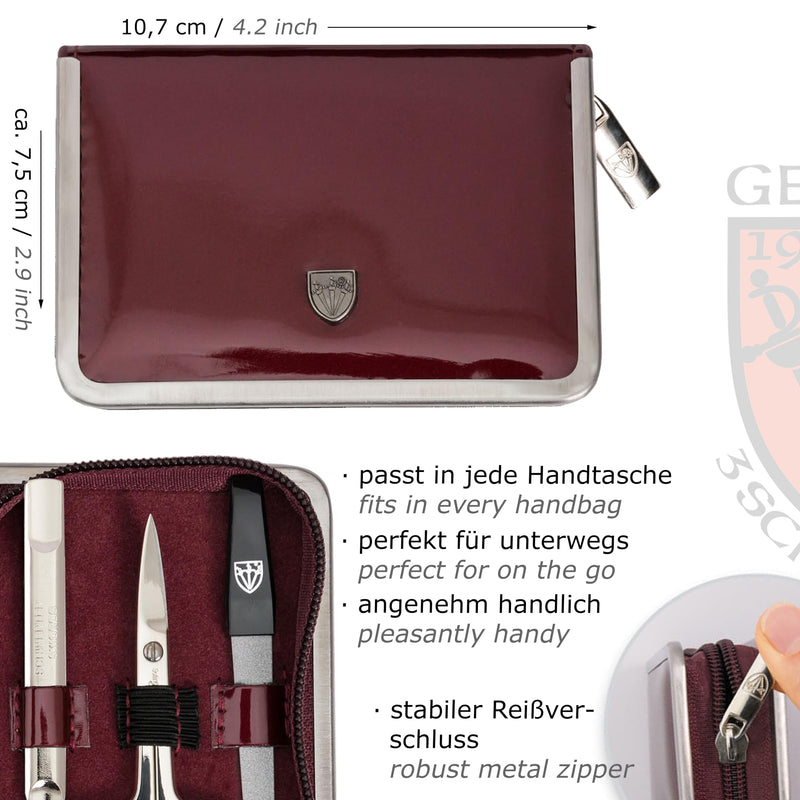 3 Swords Germany - brand quality 6 piece manicure pedicure kit set for professional finger & toe nail care with synthetic leather case - Made in Germany - burgundy BURGUNDY - LAQUERED - BeesActive Australia