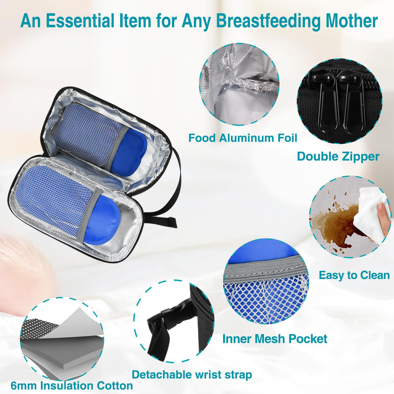 Breast Milk Cooler Travel Bag,Storage 4-6 Bag Freezer Milk,Insulated Cooler Bag With 2 Ice Pack,BreastFeeding Moms Travel/Daycare Essentials,Small,Black black - BeesActive Australia