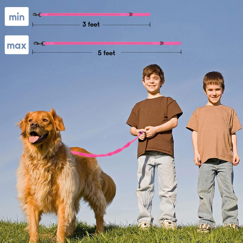 Mile High Life | Bungee Dog Leash | Gentle Pull Training Lead | Soft Comfort Texture | 3-5 Feet | for Dogs/Cats Under 20 lb (Pink) 3-5 feet-Pink - BeesActive Australia