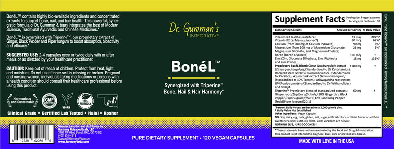 Bone'L - Bone, Nail & Hair Harmony - Highest Potency, Maximum Bio-Activity, Harmony Nutraceuticals Vegan Capsules