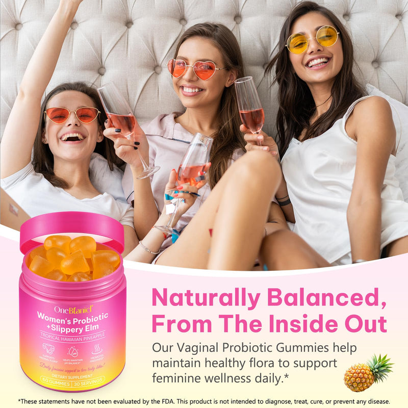 Feminine Probiotics Gummies 2PCS, Vaginal Probiotics for Women Gummies with Slippery Elm,Feminine Balance pH for Healthy Odor,Improve Immune,Support Vaginal Health,Natural Pineapple Flavor,60 Count 120 Count (Pack of 1)