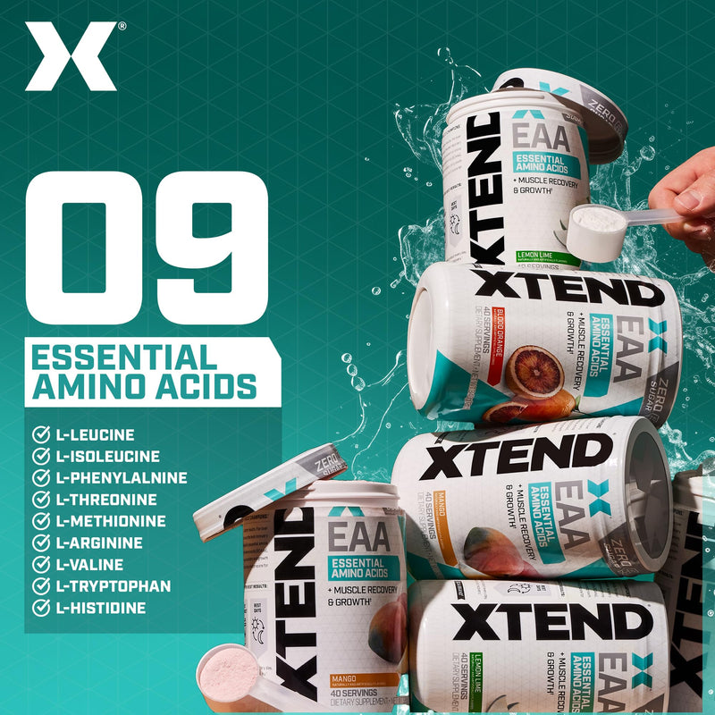 Scivation XTEND EAA + BCAA Powder | Muscle Recovery & Lean Muscle Growth | 9 Essential Amino Acids for Intra Workout or Post Workout Recovery | 10g EAAs Per 2 Servings | Mango 40 Servings 11.6 Ounce (Pack of 1) - BeesActive Australia