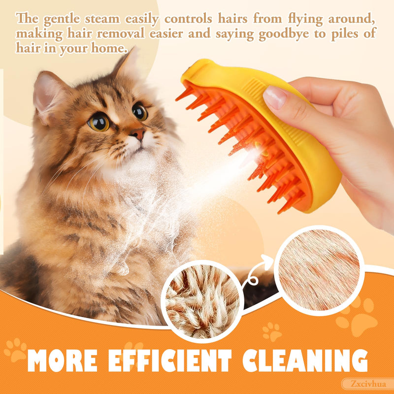 Cat Steam Brush - 3in1 Steam Brush for Cats - Rechargeable Silicone Steam Brush - Comb for Removing Tangled And Loose Hair-Cat Brush(Banana Yellow) Banana Yellow - BeesActive Australia