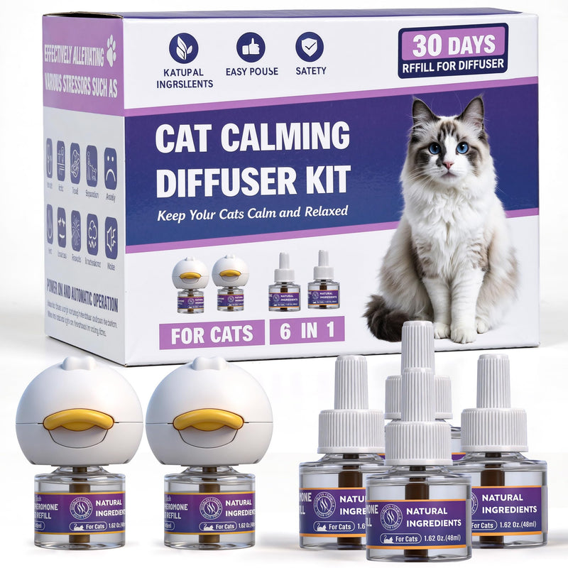 Cat Calming Pheromone Diffuser, Cat Anxiety Relief Diffuser Plug in Calmer with 2 Diffusers & 4 Refills, Reduce Cat Anxiety, Cat Fighting, Urine Marking, Scratching & Stress 48ml/Bottle for All Cats Blue