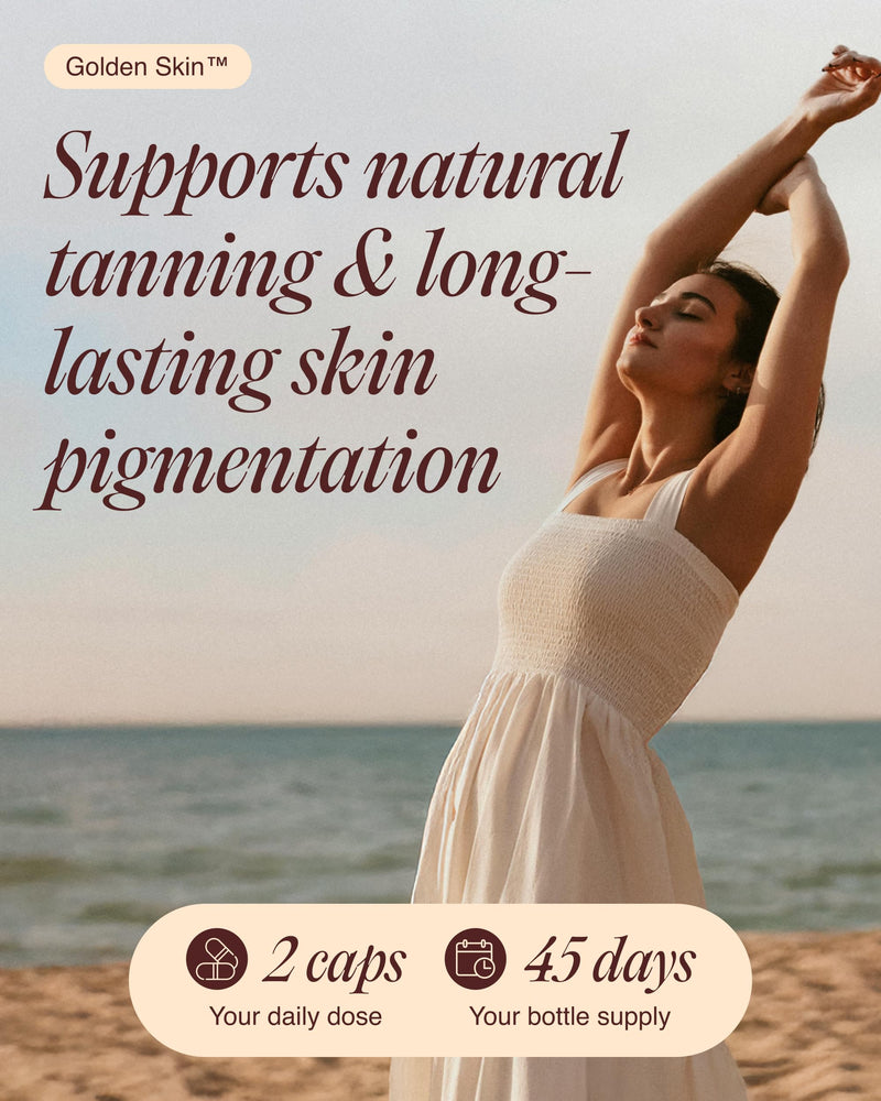 Golden Skin Tanning Supplement for Women & Men ‚Äì Potent Tanning Pills with Beta Carotene, Lutein & L-Tyrosine for Skin Health | Natural Antioxidant Supplement & Tanning Vitamins | 180 Vegan Capsules