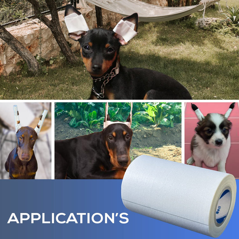 Ear Tape for Dogs 1 Pack with Dog Ear Cleaner Cotton Swabs, Self Adhesive Cotton Tape for Dog Ear Protection and Support, Ear Care Set for Dogs (3.0 inch (75 mm)) 3.0 inch (75 mm)
