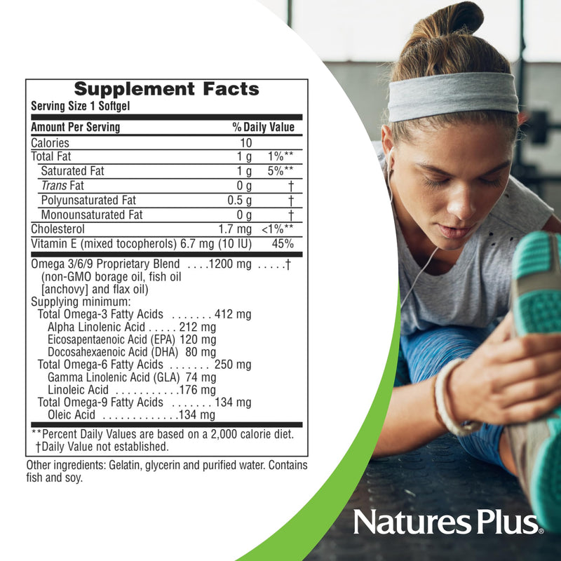 NaturesPlus Ultra Omega 3/6/9 - Borage, Fish & Flax Oil Supplement - 90 Softgels - Gluten Free - 90 Servings Softgel 90
