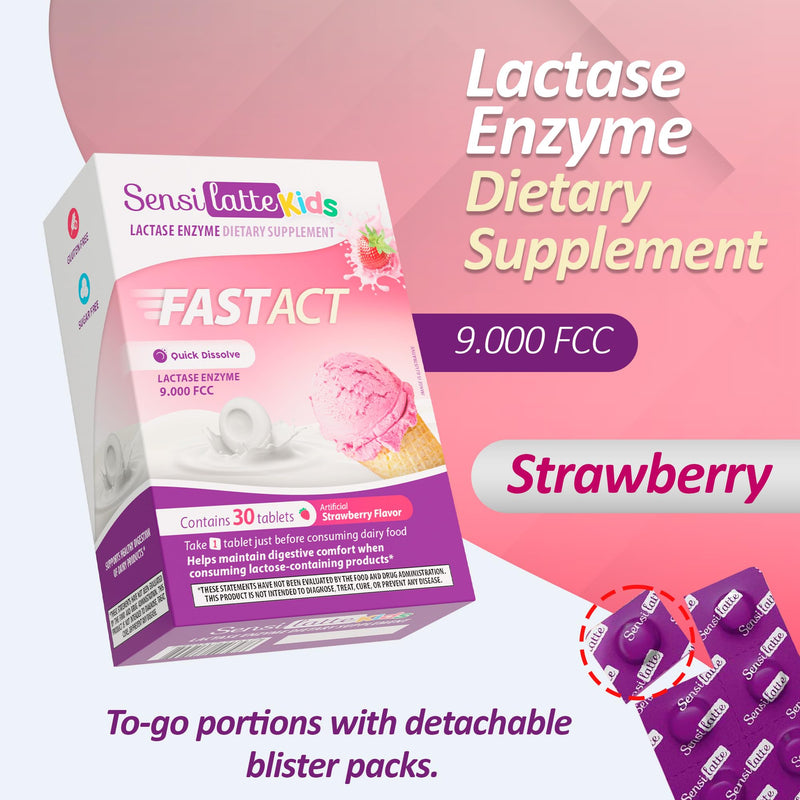 Lactase Enzyme 30 Tablets Strawberry - 9.000 FCC - Sensilatte ‚Äì Quick Dissolution ‚Äì Helps with Digestive Comfort ‚Äì Prati Donaduzzi 30 Count (Pack of 1) - BeesActive Australia