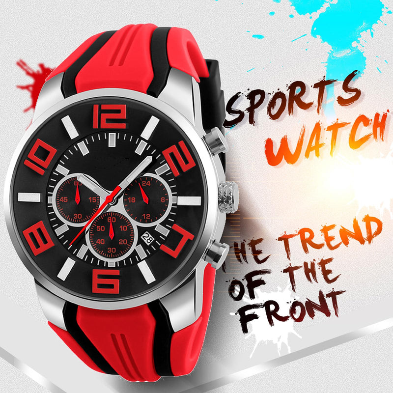 findtime Mens Sport Watches for Men Reloj para Hombre Colorful Cool Unique Analog Stylish Wrist Watch Chronograph for Running Training Stopwatch Red - BeesActive Australia