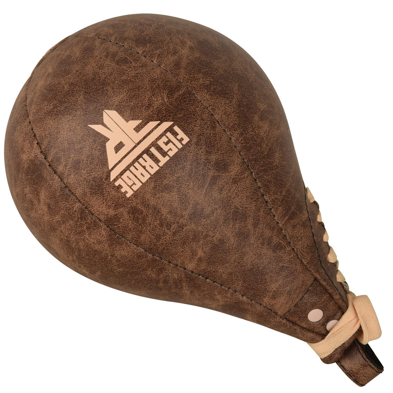 FISTRAGE Speed Bag Boxing Ball Leather MMA Muay Thai Training Punching Dodge Striking Kit with Free Hanging Swivel Workout Speedball Kicking Platform Equipment Vintage Beige