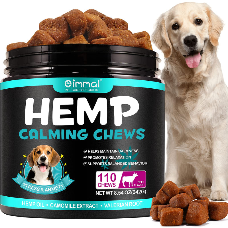 Calming Dog Treats 110 Count, Beef Flavored Hemp Calming Chews for Dogs, Helps with Dog Anxiety, Separation, Barking, Stress Relief, Sleep Calming Aid, for All Breeds & Sizes