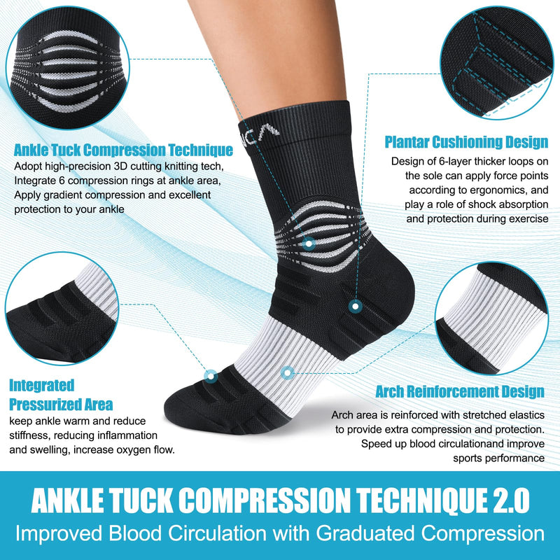 NEENCA Professional Compression Socks for Women Men Circulation, 20-30 mmHg Black White Medium