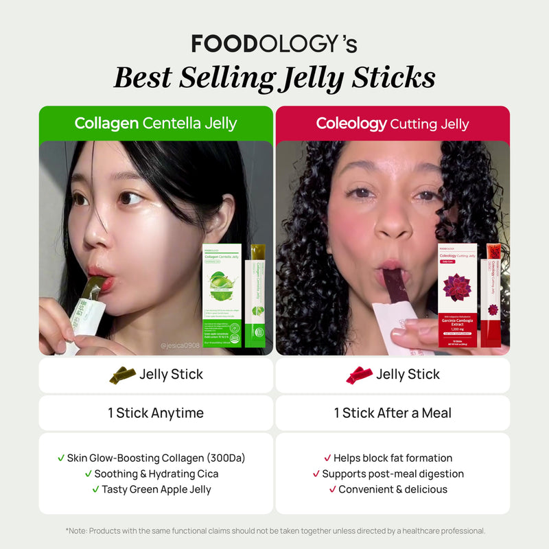 FOODOLOGY Coleology Centella Jelly Collagen Petide, Gree Apple, 10 Sticks | PDRN, Biotin & Hyaluronic Acid, Vitamin for Skin Glow, Hair & Nail Support, Korean Jelly Collagen Sticks Green Apple 10 Count (Pack of 1)